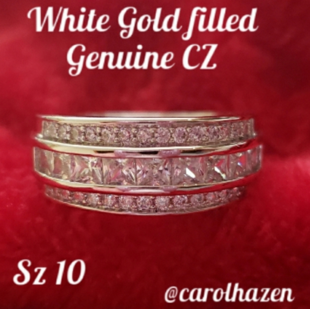 Thick White Gold filled Unisex CZ Ring - Picture 8 of 8